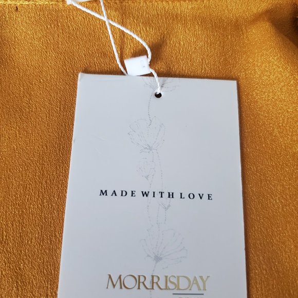 Glamourous Gold Satin Short Shirt Dress Front Tie Ruched Skirt Long Sleeve Luxe - Picture 10 of 10